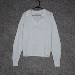 EVERLANE Light Blue Fuzzy Collared Alpaca Blend V Neck Sweater Pullover Women XS